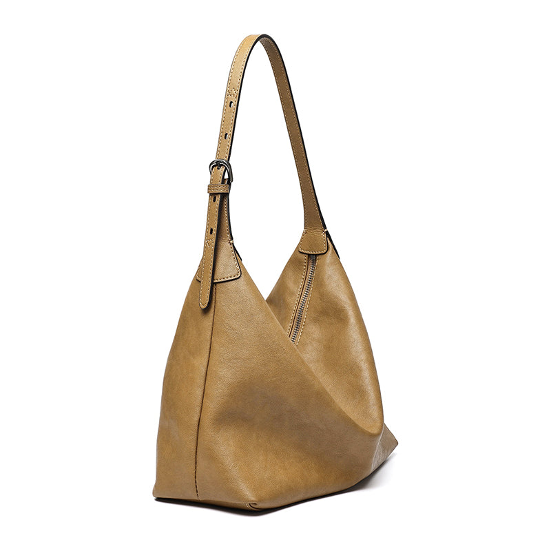 Supple Slouchy Genuine Leather Crescent Hobo Clutch Bag