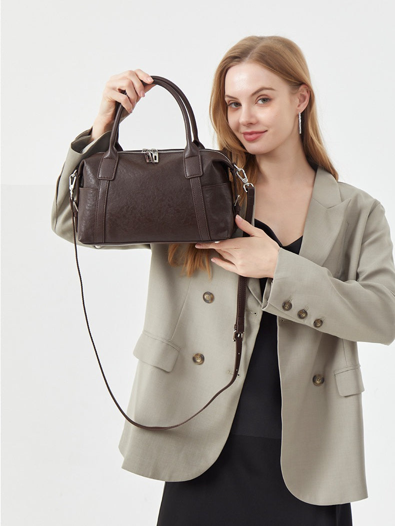 Minimalist Barrel Genuine Leather Satchel
