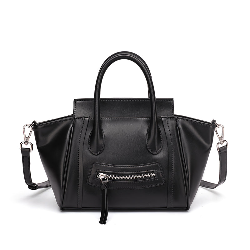 Maillard Style Genuine Leather Smile Flap Satchel Crossbody Bag