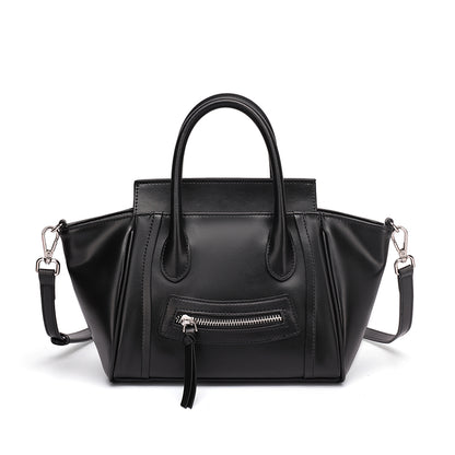 Maillard Style Genuine Leather Smile Flap Satchel Crossbody Bag