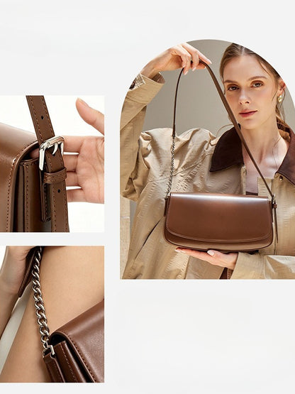 Minimalist Vintage Genuine Leather Baguette Saddle Bag