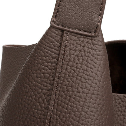 Versatile Genuine Leather Hobo Bucket Bag with Adjustable Shoulder Strap