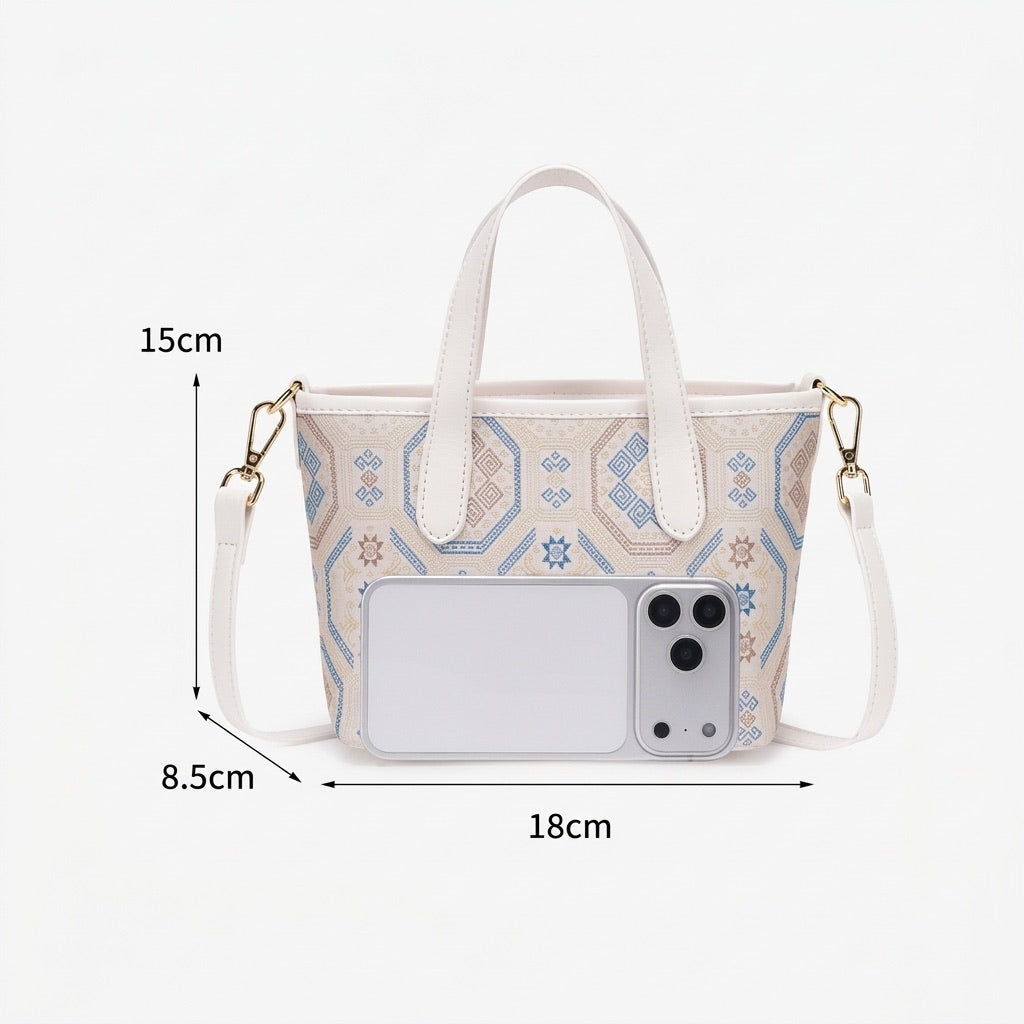 Noble Geometric Pattern Vegan Eco‑Leather Mini Tote Clutch Bag