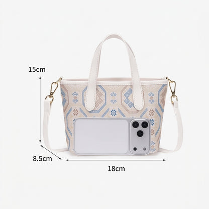 Noble Geometric Pattern Vegan Eco‑Leather Mini Tote Clutch Bag