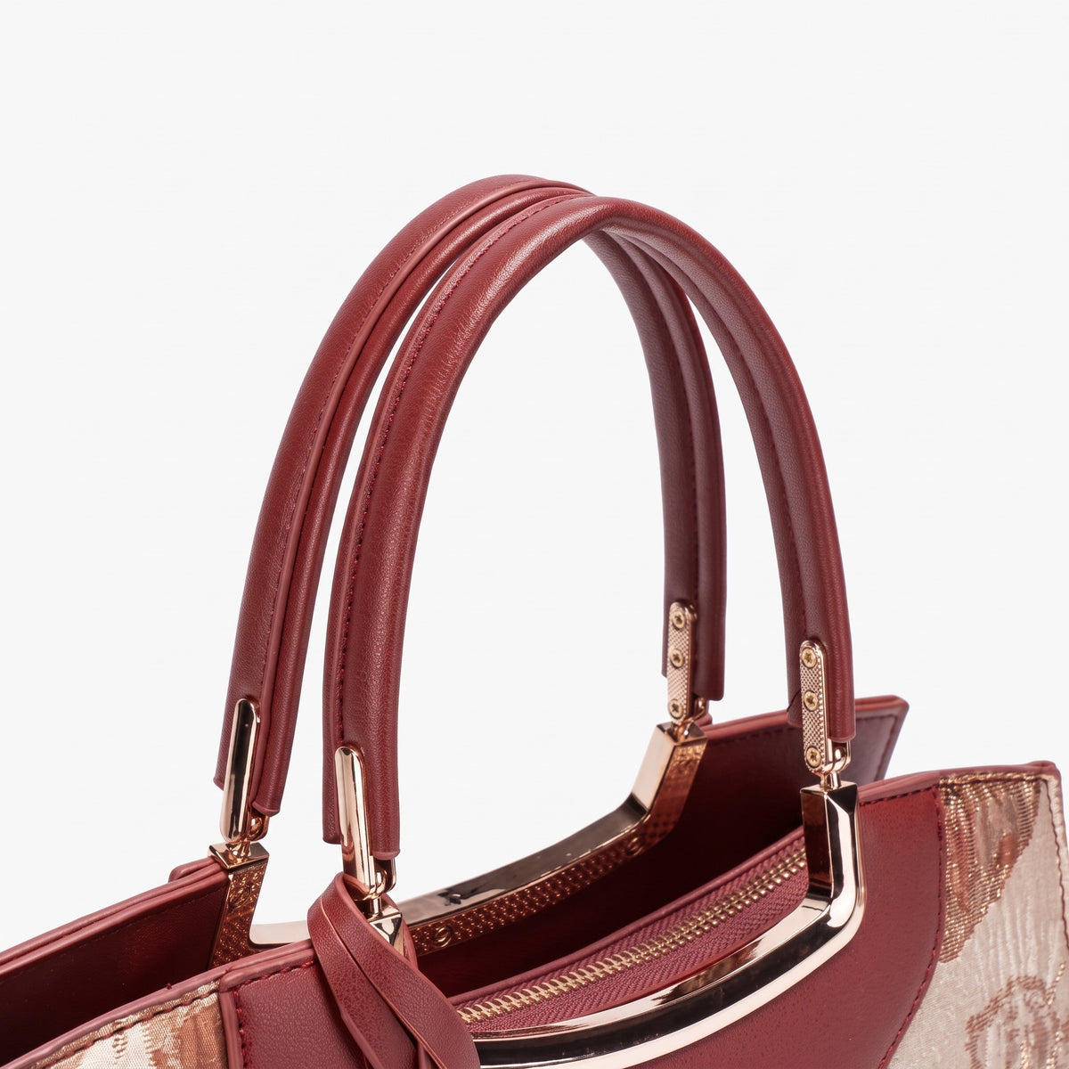 Borsa pochette elegante con fiori, ecopelle vegana e charm rotondo in metallo