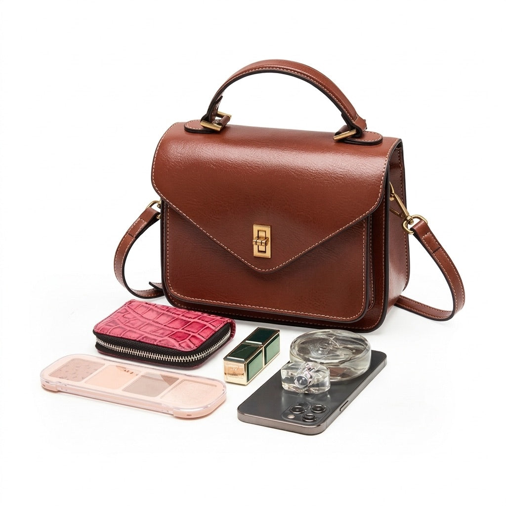 Borsa a tracolla postina da donna in vera pelle, elegante