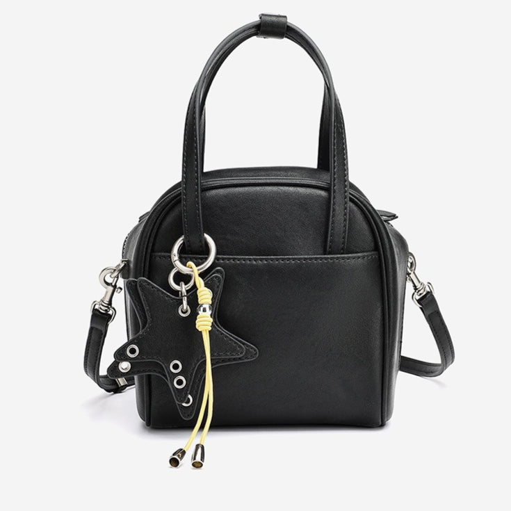 Chic Petite Genuine Leather Mini Boston Clutch Bag with Playful Star Charm