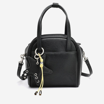 Chic Petite Genuine Leather Mini Boston Clutch Bag with Playful Star Charm