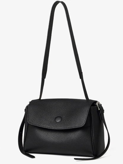Sac bandoulière à rabat en cuir véritable grain litchi avec bandoulière réglable