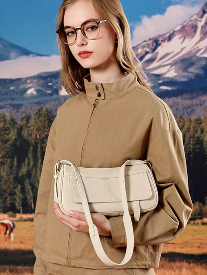 Mellow Pebbled Genuine Leather Flap Baguette Clutch Bag