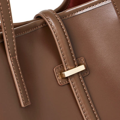 Spacious Plain Genuine Leather Tote Set Minimalist Shoulder Bag