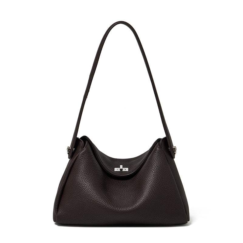 Nonchalant Lychee-Grain Genuine Leather Crossbody Hobo Bag
