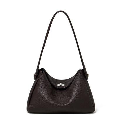 Nonchalant Lychee-Grain Genuine Leather Crossbody Hobo Bag