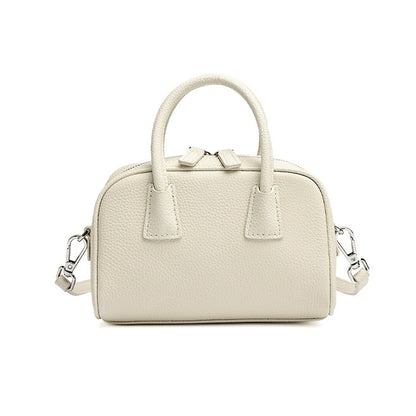 Cushiony Pebbled Genuine Leather Mini Boston Clutch Bag