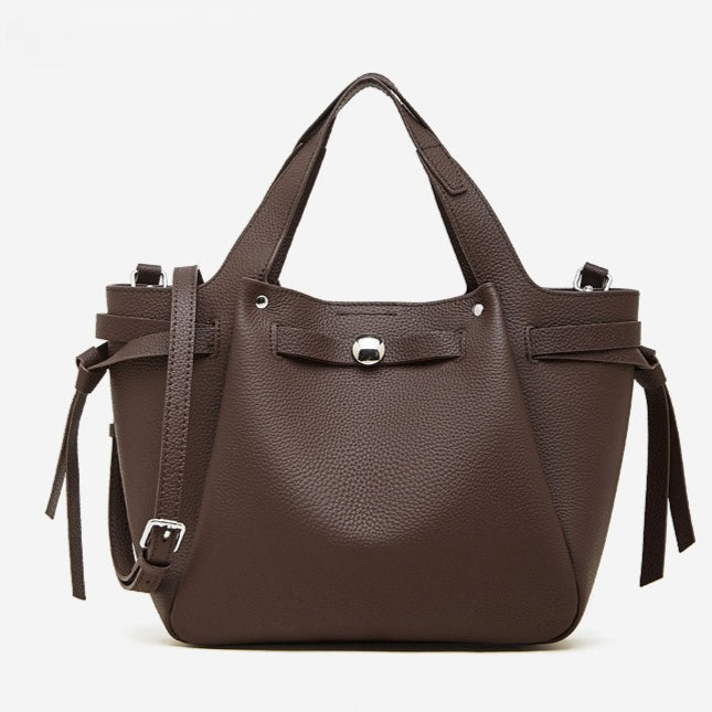 The Pebbled Genuine Leather Mini Bucket Tote Bag with Turn-Lock Closure