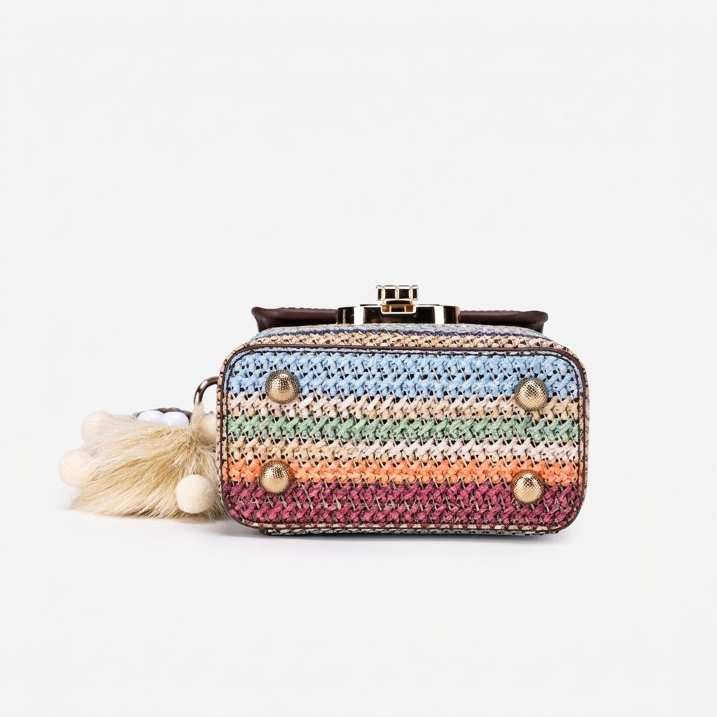 職人技の多色織りヴィーガンエコレザーミニクラッチフォンバッグ