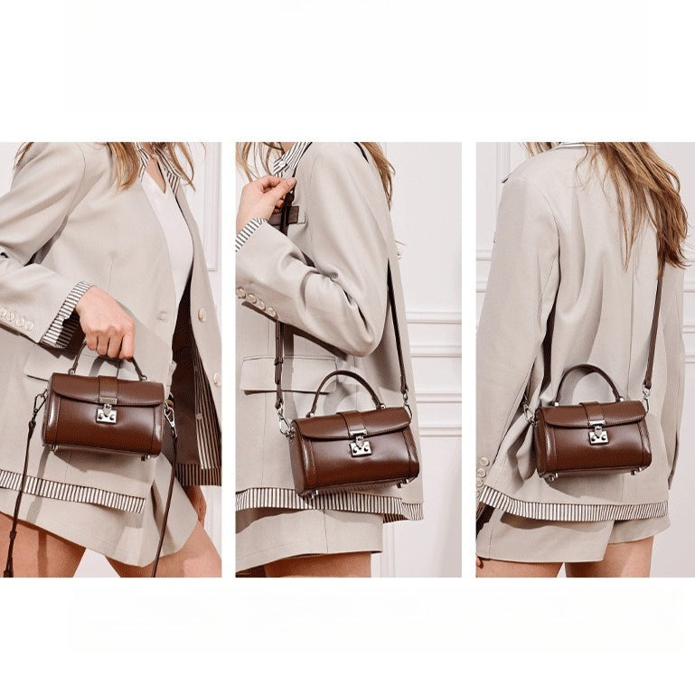 Chic Genuine Leather Cylinder Box Clutch Bag