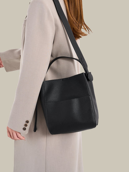 Supple Pebbled Vegan Eco-Leather Bucket Clutch Bag