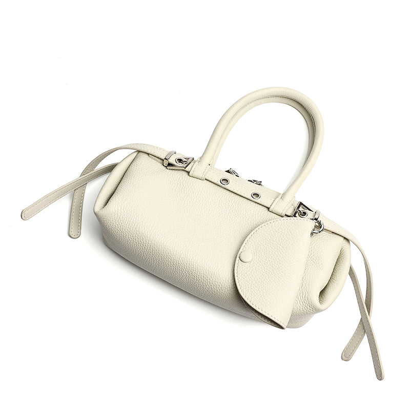 Refined Genuine Leather Petite Boston Clutch Bag with Mini Pouch