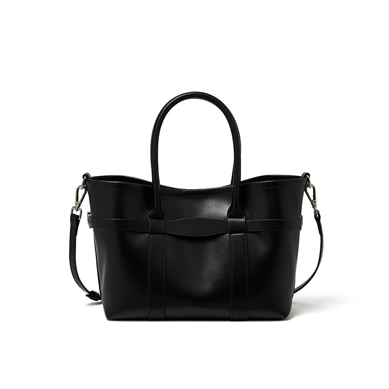 Ampia borsa tote a tracolla in pelle bovina semplice di lusso italiano