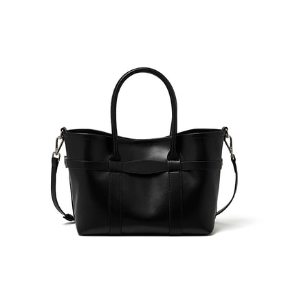 Ampia borsa tote a tracolla in pelle bovina semplice di lusso italiano