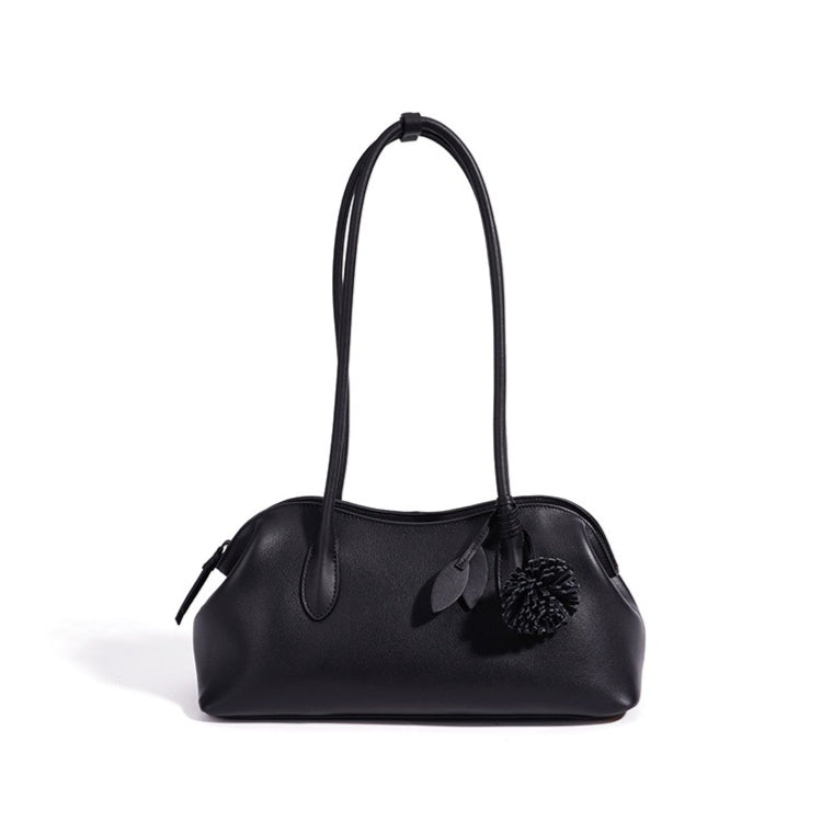 Minimalist Supple Genuine Leather Curved Clutch Bag with Playful Charm