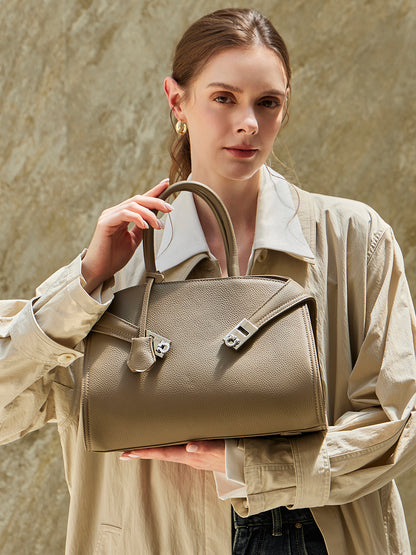 Borsa tote a tracolla di lusso retrò in vera pelle effetto litchi con doppia fibbia