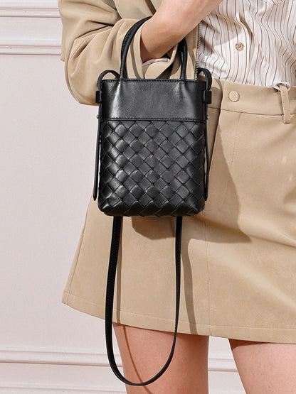Artisan Woven Genuine Lambskin Leather Mini Clutch Bag