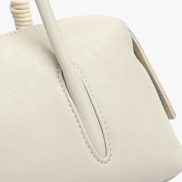 Minimalist Genuine Leather Boston Clutch Bag with Detachable Leather Tag Charm