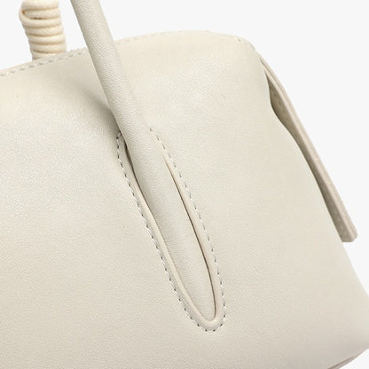 Minimalist Genuine Leather Boston Clutch Bag with Detachable Leather Tag Charm