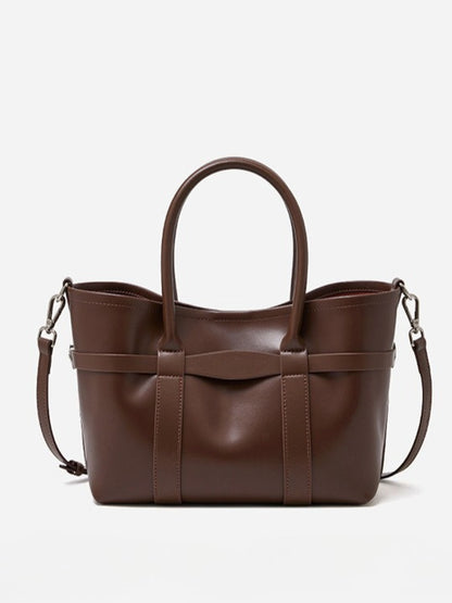Italian Luxury Plain Genuine Leather Cowhide Large Tote Crossbody Bag