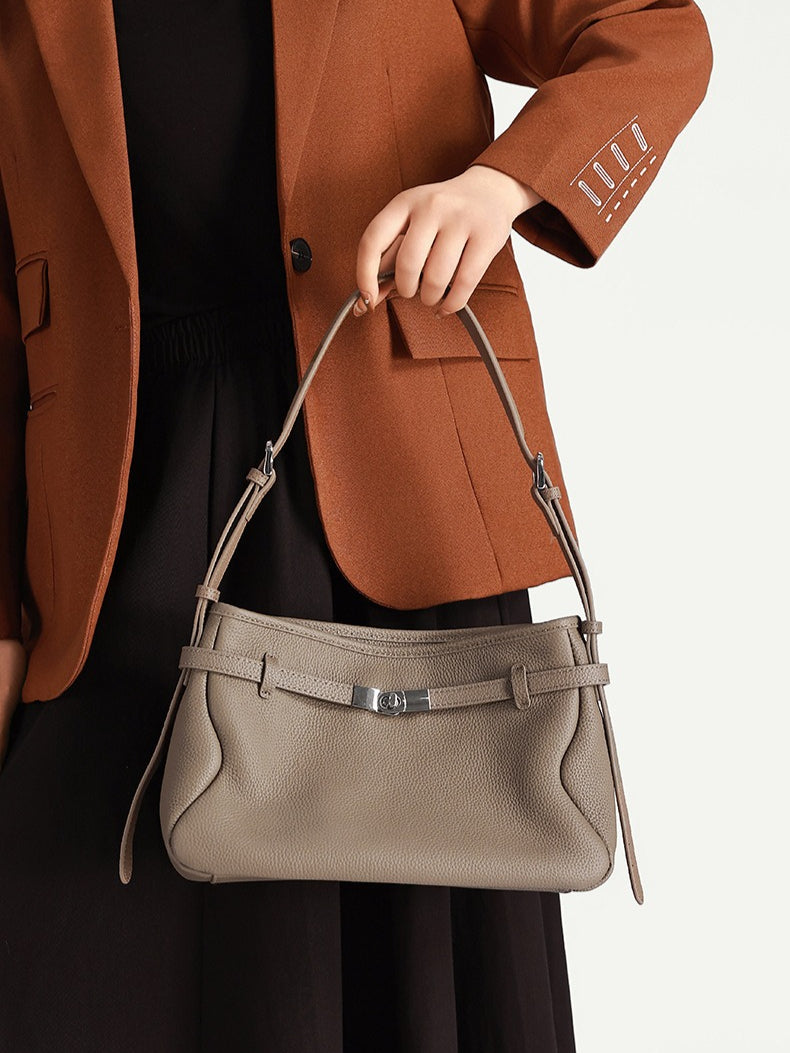 The Parisian Slouchy Genuine Leather Bag - Belted Pebble Leather Hobo