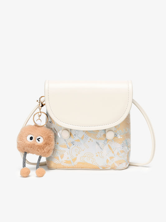 Ethereal Crane Pattern Vegan Eco-Leather Mini Flap Clutch Bag