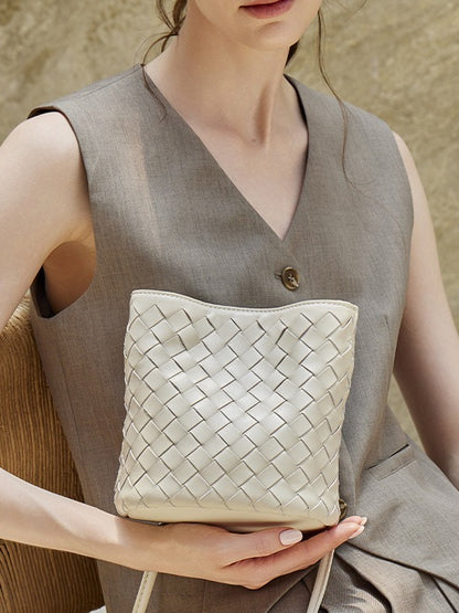 Handgefertigte gewebte Premium-weiche Echtleder-Schafsfell-Umhänge-Bucket Bag