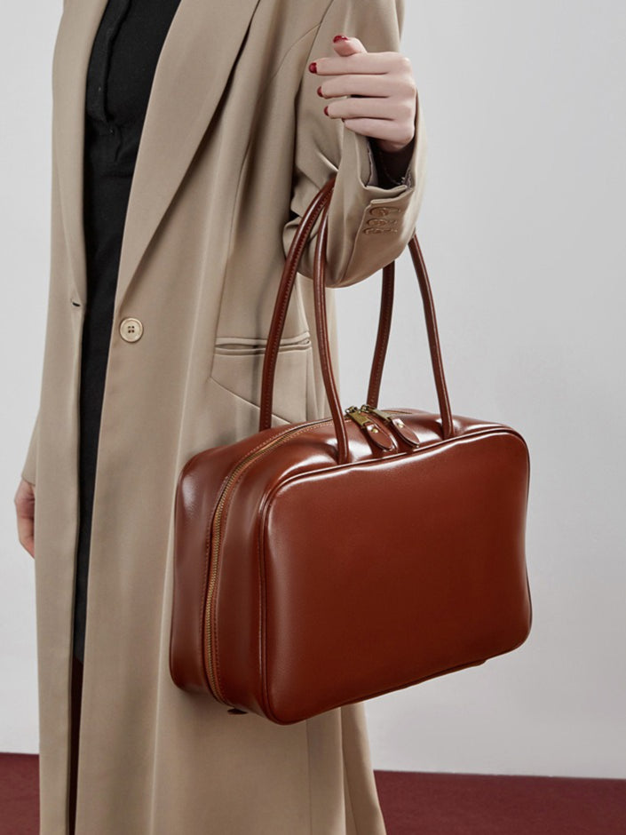 Women's Large Smooth Genuine Leather Bag - Versatile 2-Way Carry Office Work Tote