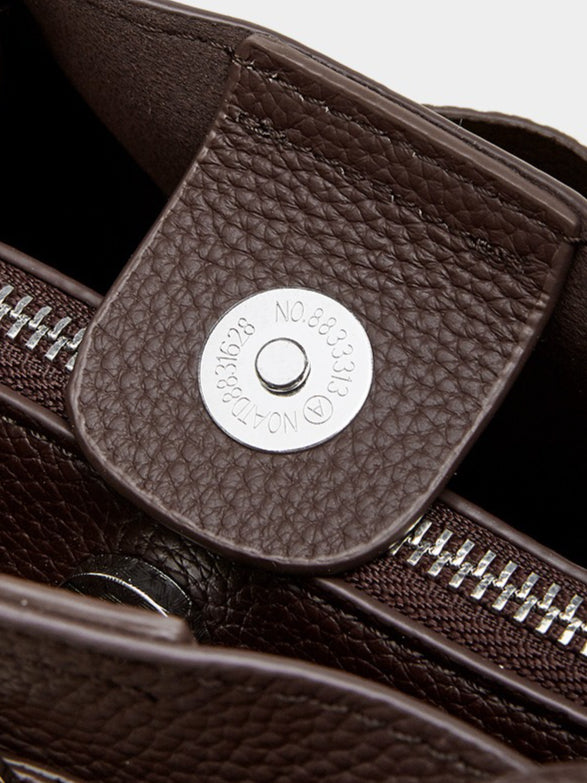 The Pebbled Genuine Leather Mini Bucket Tote Bag with Turn-Lock Closure