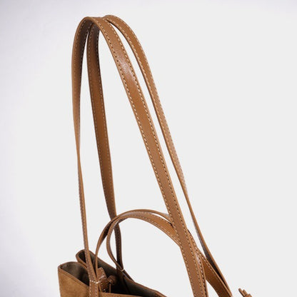 Vintage Suede Genuine Leather Tote Clutch Bag with Coin Pouch