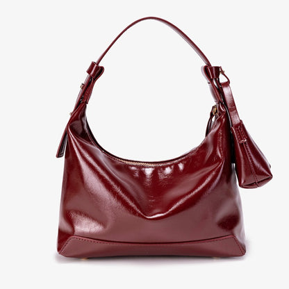 Retro Glossy Vegan Eco-Leather Hobo Bag with Mini Pouch