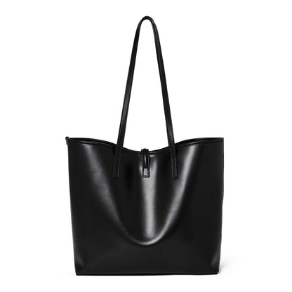 Set di ampie borse tote semplici in vera pelle, minimaliste, da spalla