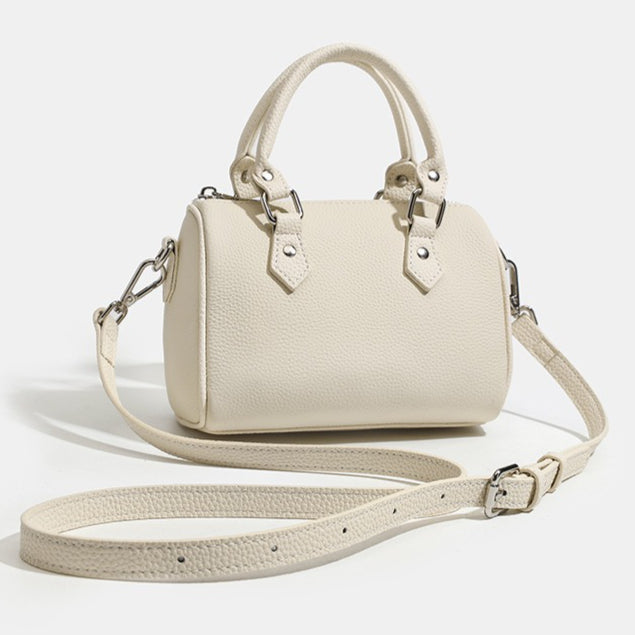 Retro Luxury Pebbled Genuine Leather Boston Clutch Bag