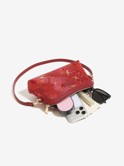 Radiant Oriental Crane Pattern Vegan Eco-Leather Clutch Bag