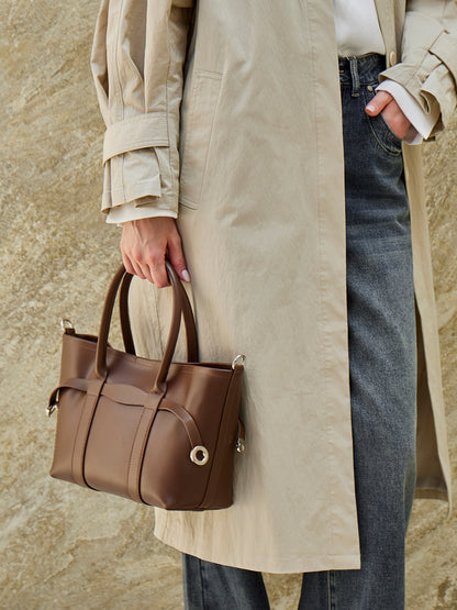 Ampia borsa tote a tracolla in pelle bovina semplice di lusso italiano