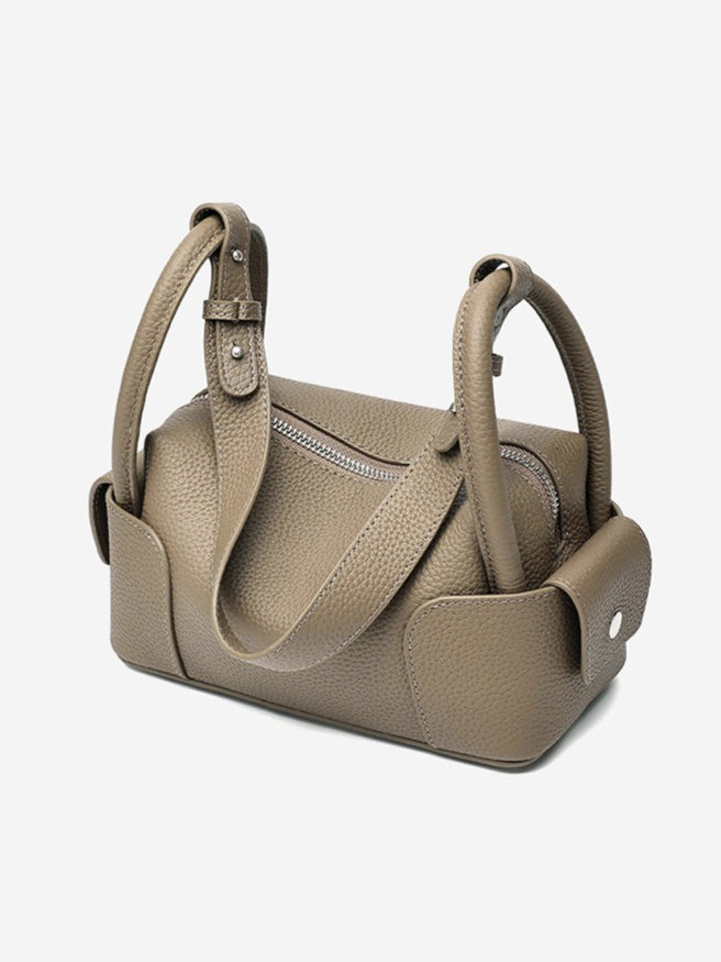 Architectural Pebbled Genuine Leather Boston Clutch Bag