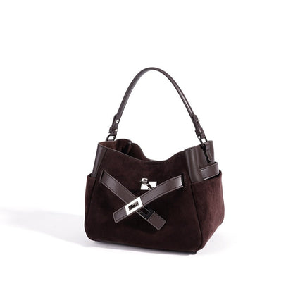 Effortless Suede Genuine Leather Bucket Clutch Bag