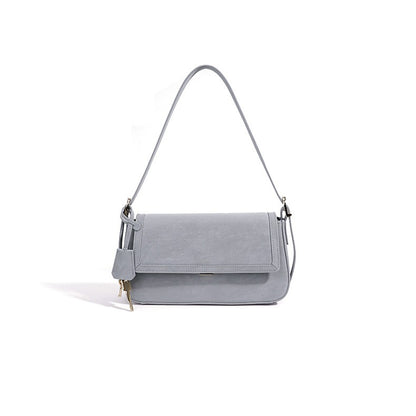 Refined Genuine Leather Shoulder Clutch Bag with Key Charm