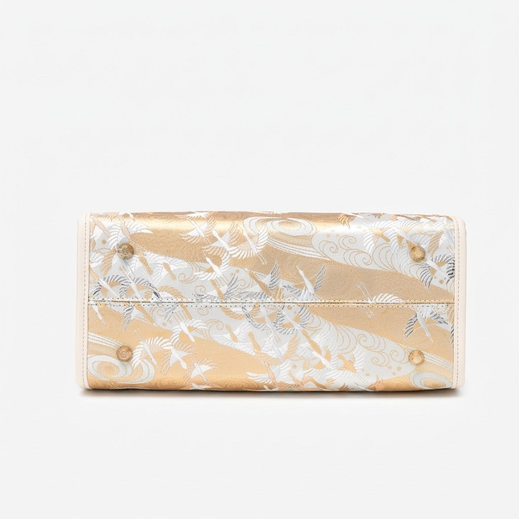 Artisanal Crane Motif Vegan Eco-Leather Tote Clutch Bag