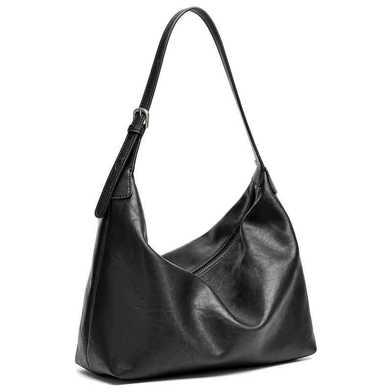 Supple Slouchy Genuine Leather Crescent Hobo Clutch Bag