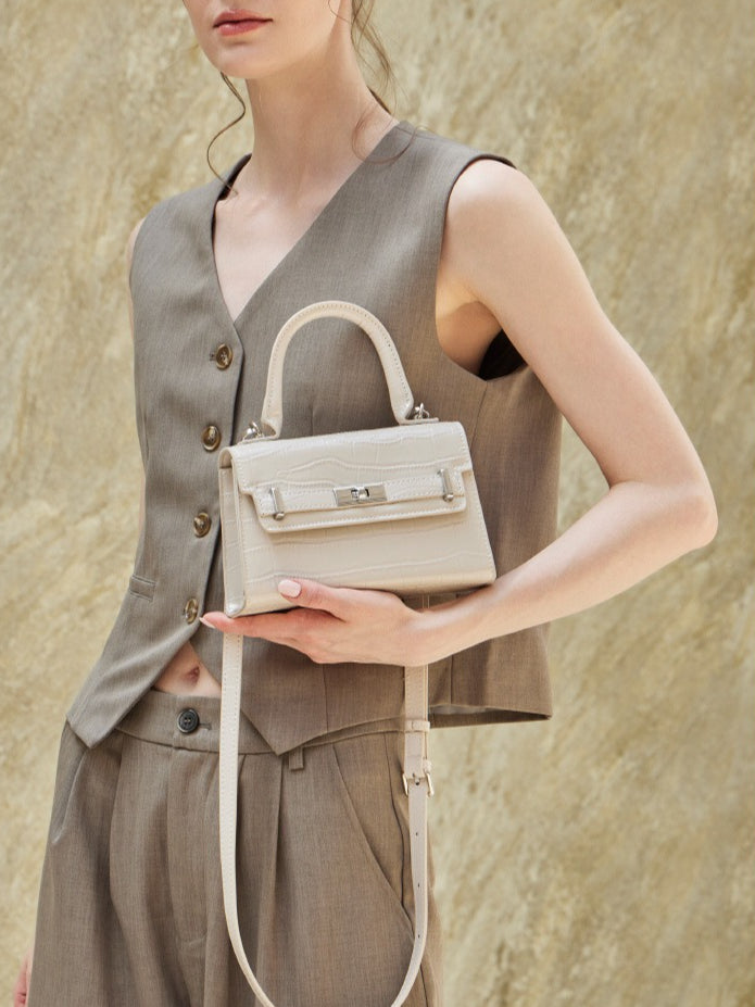 Minimalist Crocodile Pattern Handheld Genuine Leather Crossbody Bag