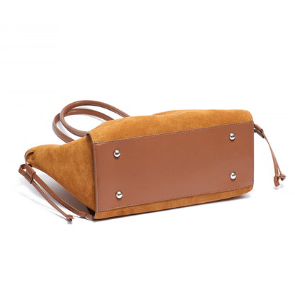 Vintage Slouchy Suede Genuine Leather Tote Clutch Bag