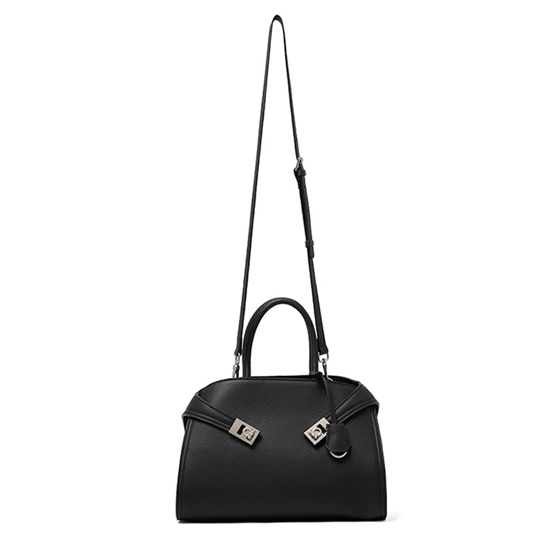 Borsa tote a tracolla di lusso retrò in vera pelle effetto litchi con doppia fibbia